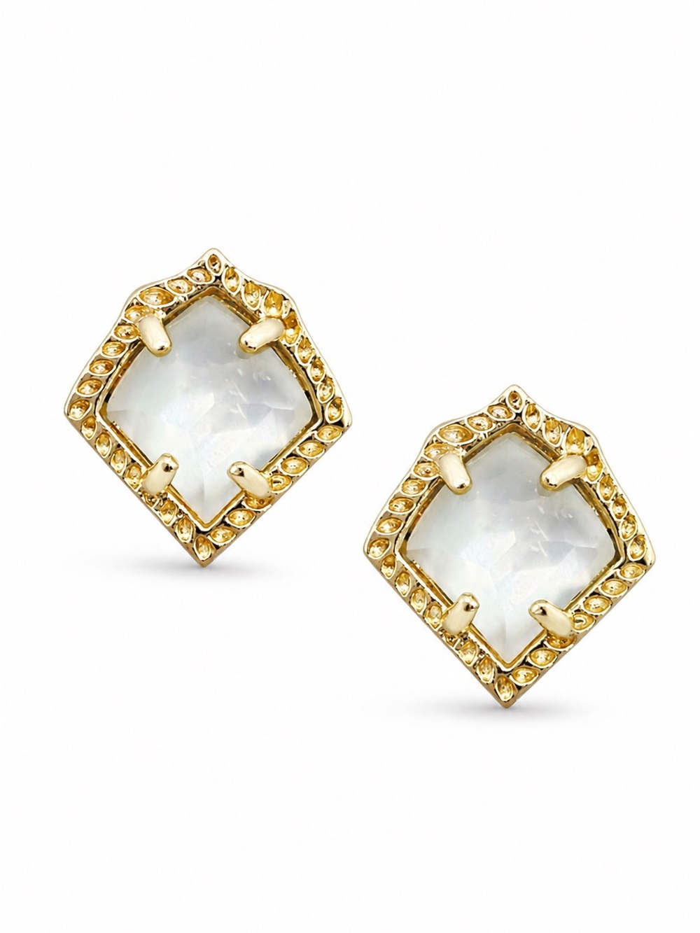 Kendra Scott Kirstie Gold Stud Earrings in Ivory Pearl.